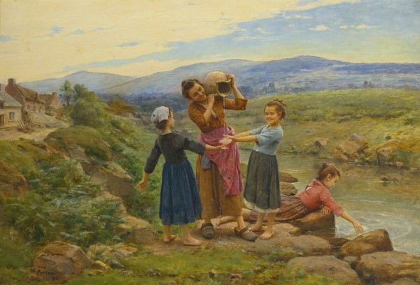 Children playing with water by Cesar Pattein